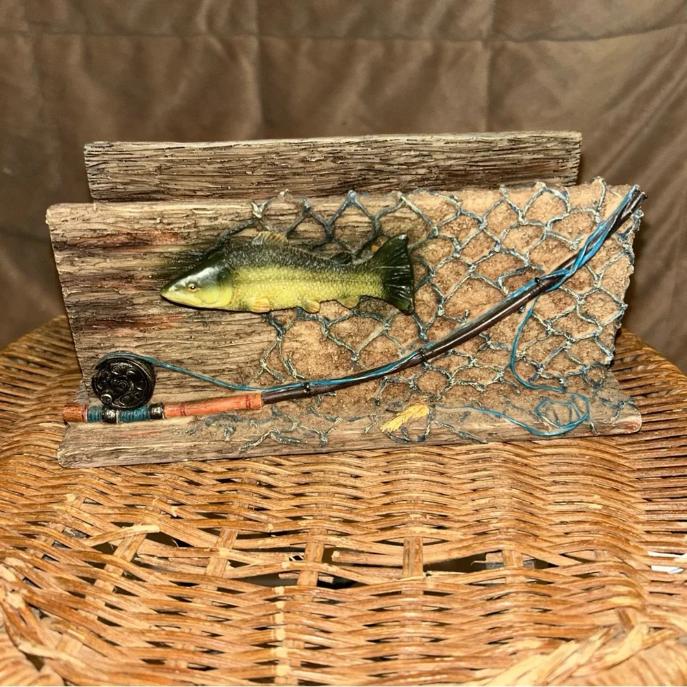 Rustic Fish Decor with Fishing Rod Accent